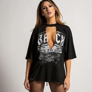 1990's Distressed Graphic Cutout Deep V-Neck Tee